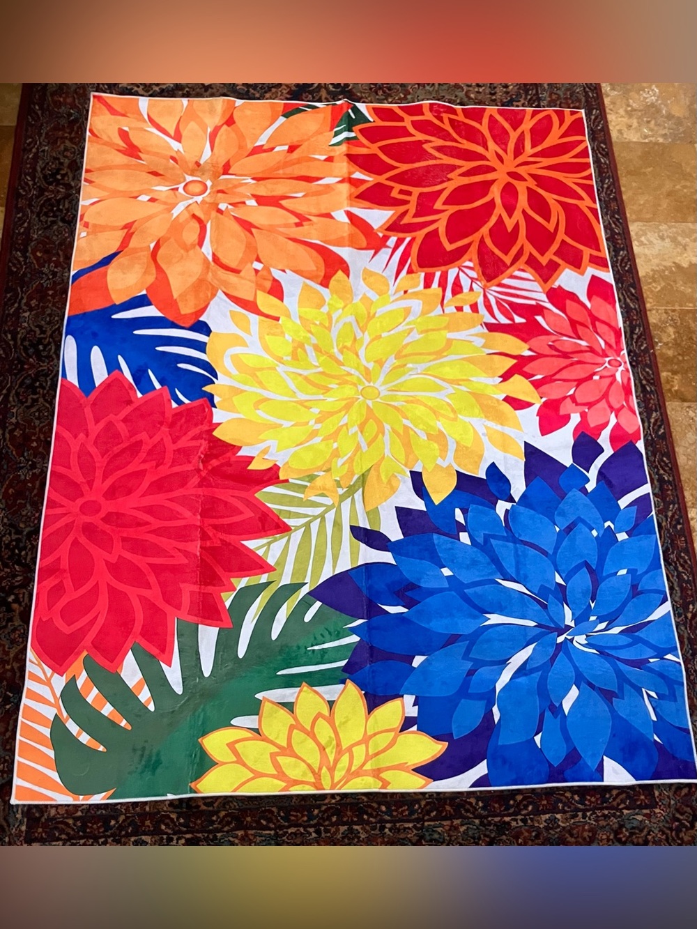 Large Vibrant Tropical Floral Area Rug/Mat